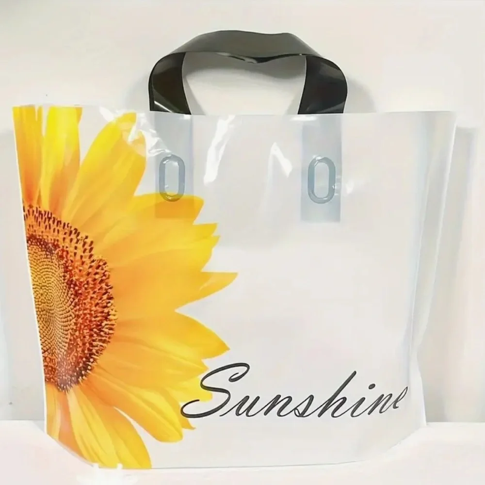Sunshine Sunflower Plastic Tote Bags - 10 pcs